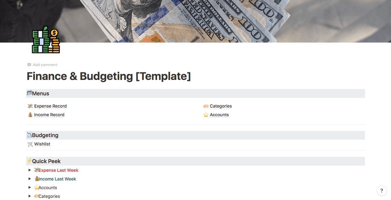 Notion templates for managing finances