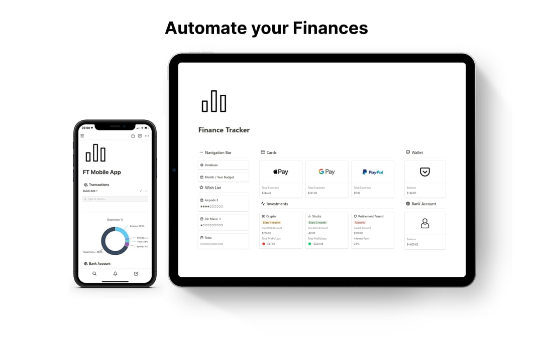 Automate finance tracker | Finance Notion templates