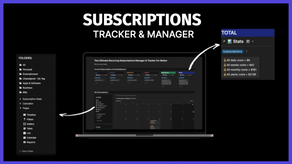 Subscription tracker | Finance Notion template