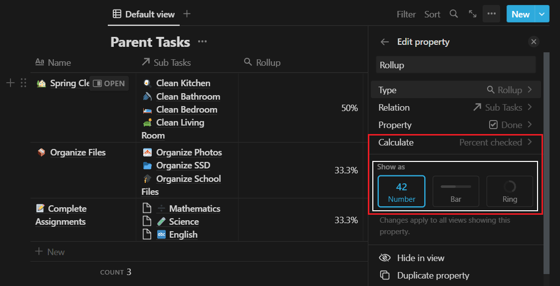 Completed Tasks In Percentage | Notion Databases