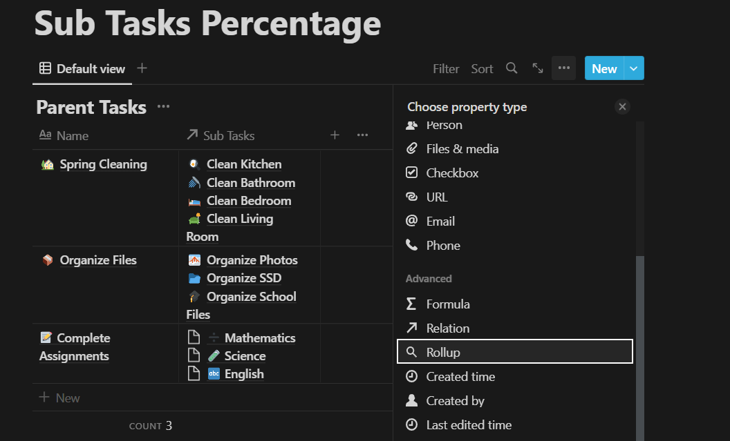 Completed Tasks In Percentage | Notion Databases