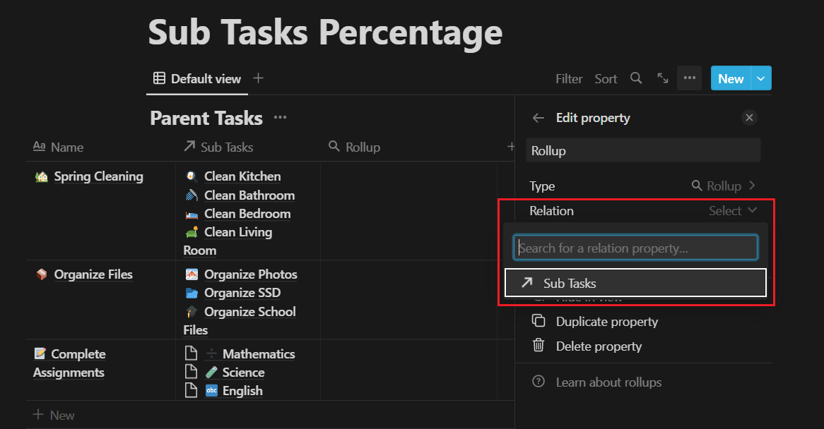 Completed Tasks In Percentage | Notion Databases