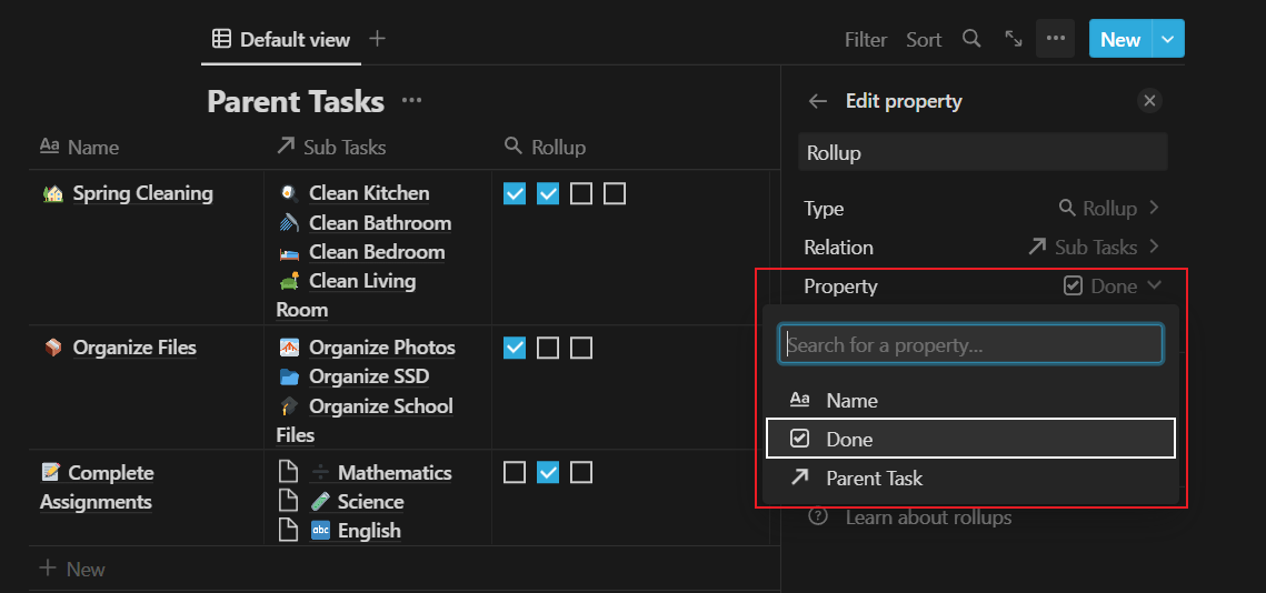 Completed Tasks In Percentage | Notion Databases