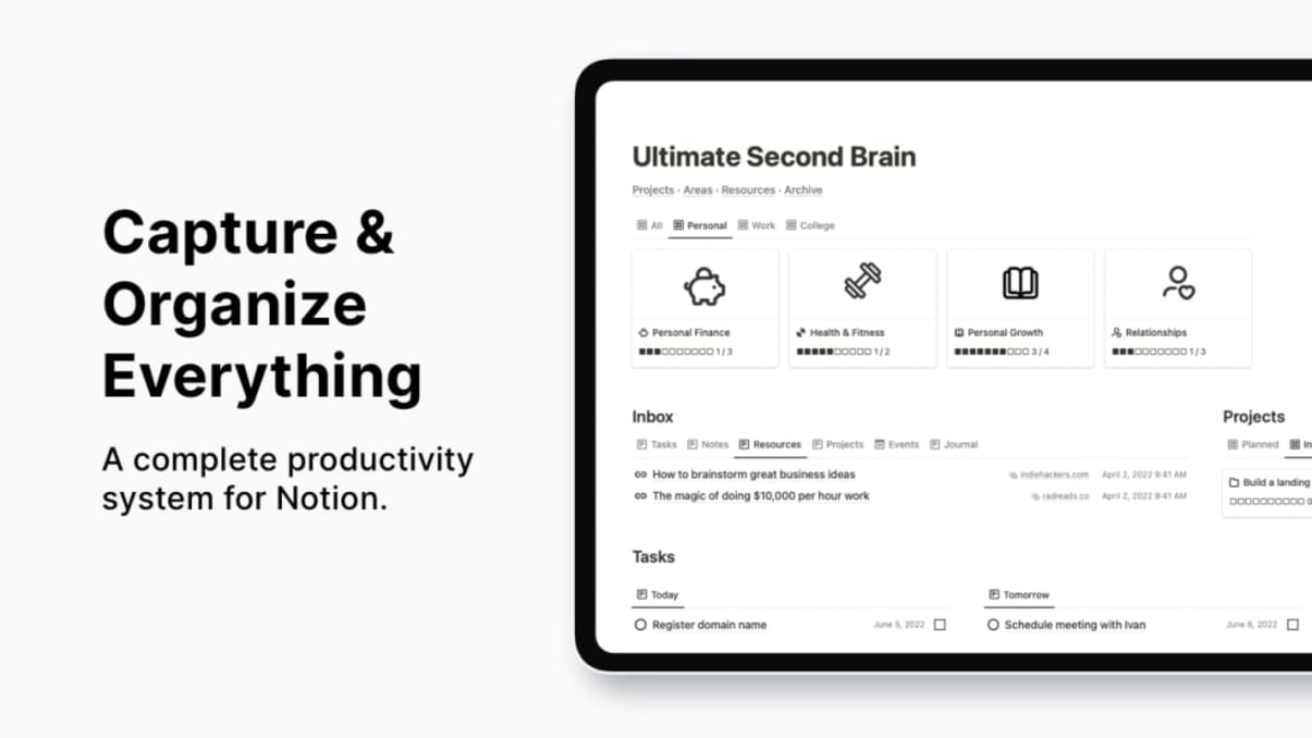 Notion template to be productive | Second brain | Productivity template 