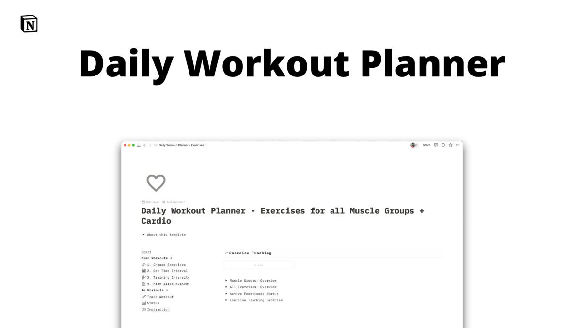 Notion template for managing workout & stay fit | Daily workout tracker