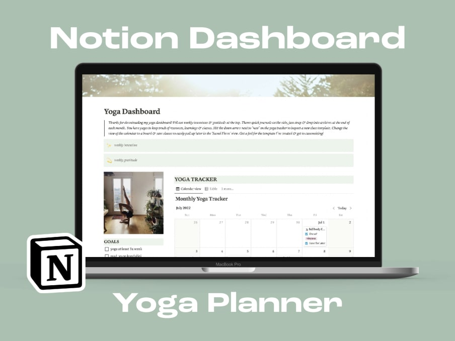 Notion template for managing workout & stay fit | Yoga Planner dashboard