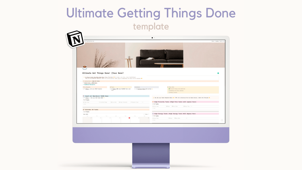 Notion template to be productive | All in one GTD | Productivity template 
