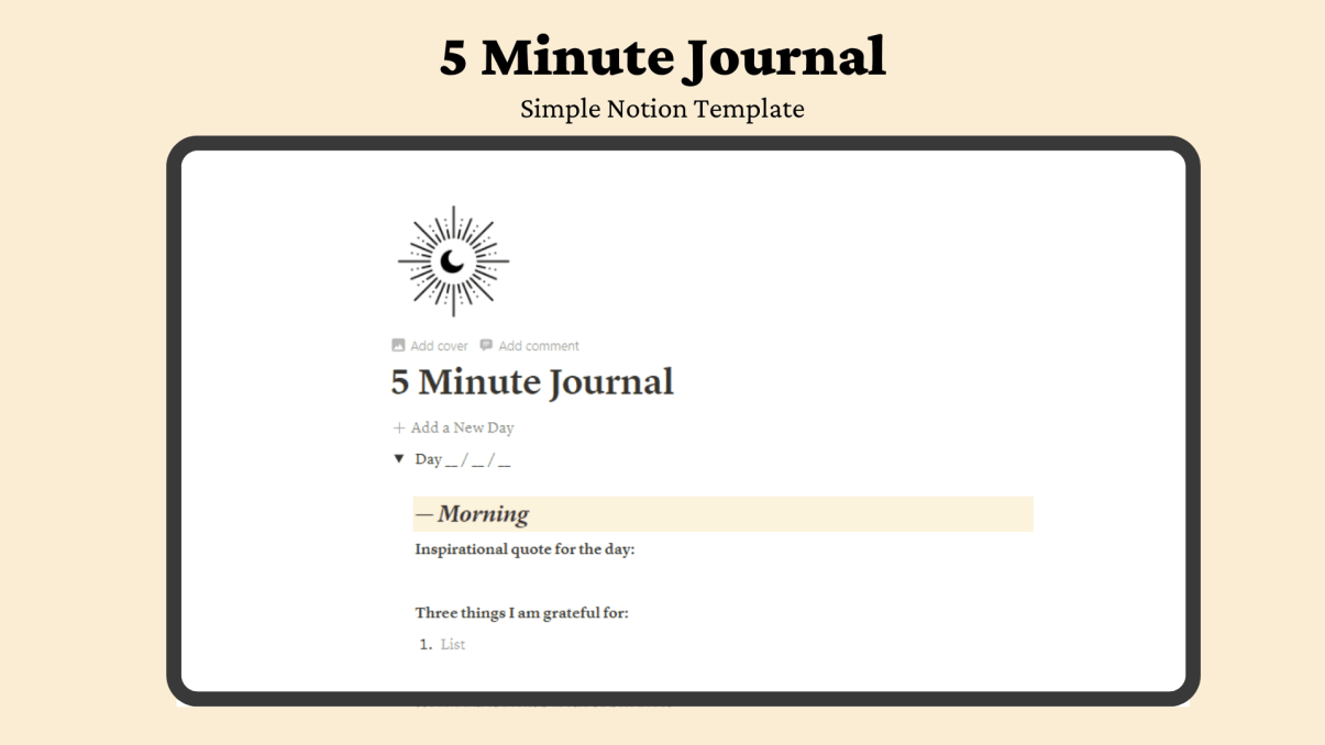 Notion template | Journaling | 5 minute Journal