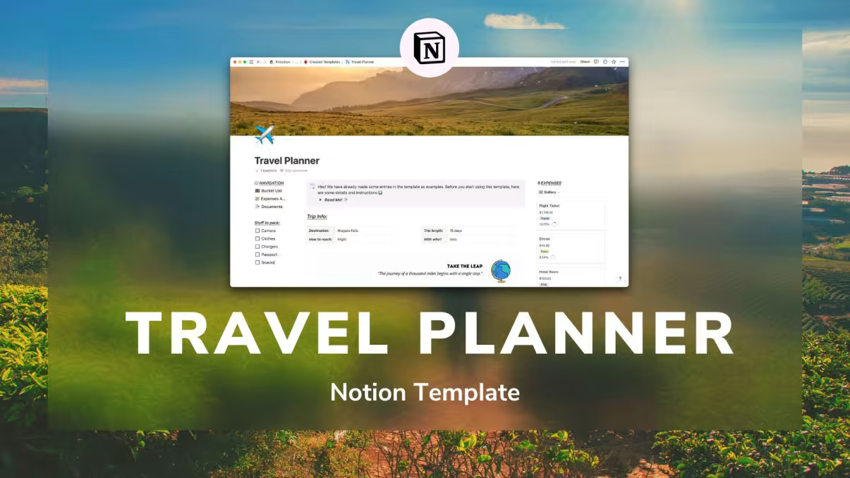 Top Notion Templates | Templates for Travelers | Travel Planner
